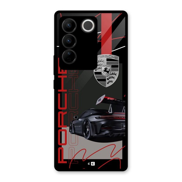 Classy Black Supercar Glass Back Case for Vivo V27