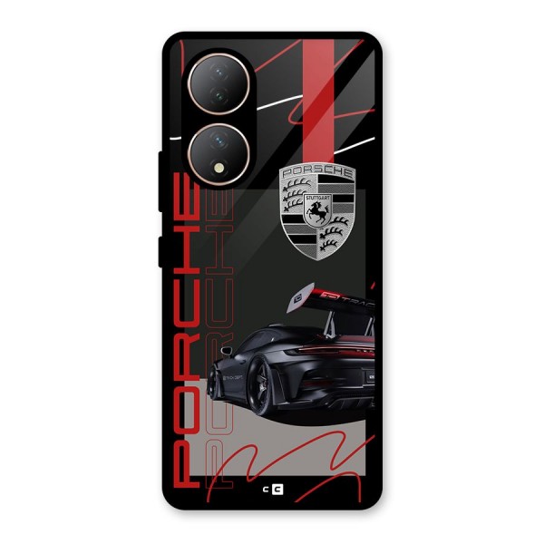 Classy Black Supercar Glass Back Case for Vivo Y100A