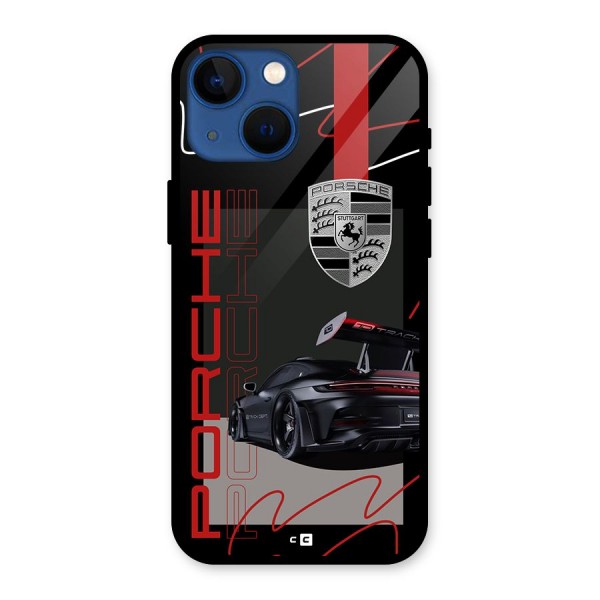 Classy Black Supercar Glass Back Case for iPhone 13 Mini