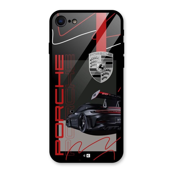 Classy Black Supercar Glass Back Case for iPhone SE 2022