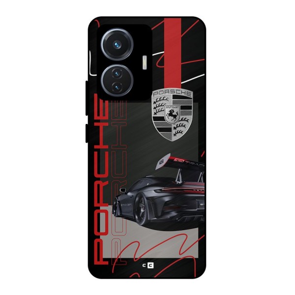 Classy Black Supercar Metal Back Case for Vivo T1 44W