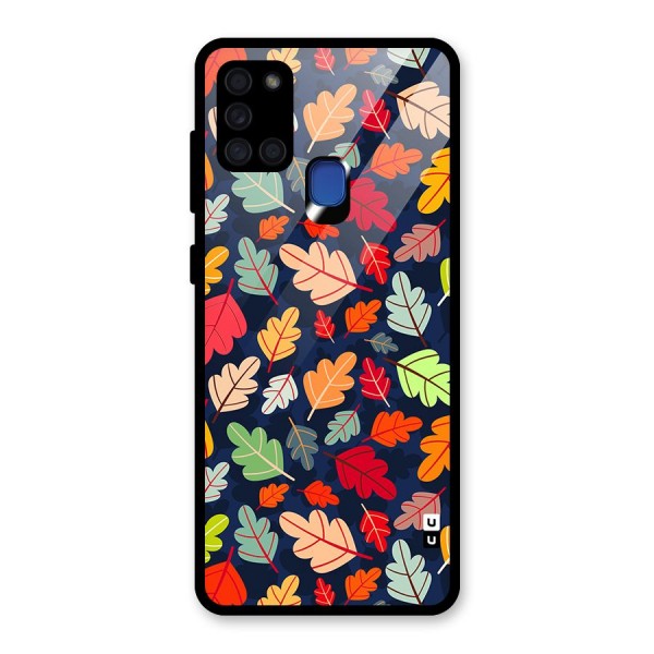 Colorful Leaves Beautiful Pattern Glass Back Case for Galaxy A21s