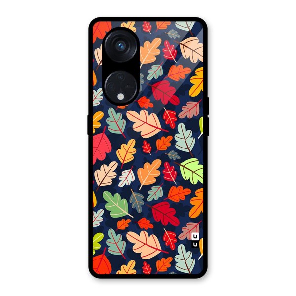 Colorful Leaves Beautiful Pattern Glass Back Case for Reno8 T 5G