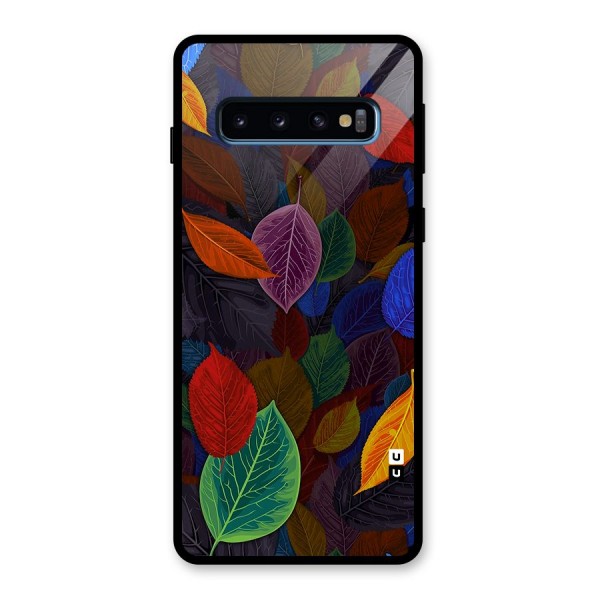 Colorful Leaves Pattern Glass Back Case for Galaxy S10