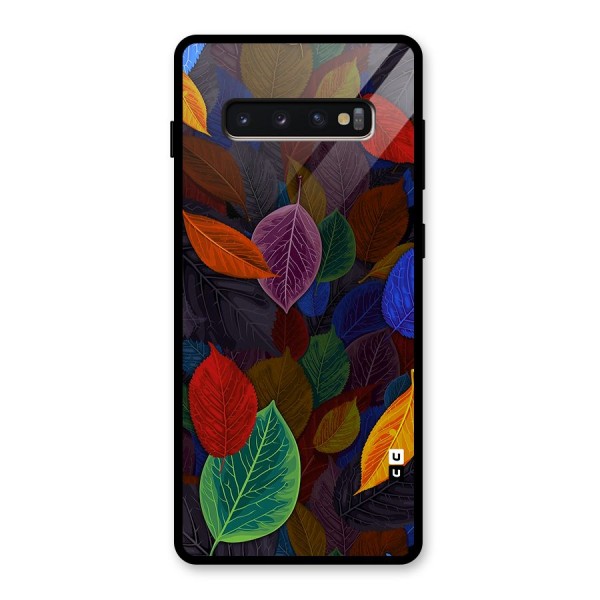 Colorful Leaves Pattern Glass Back Case for Galaxy S10 Plus