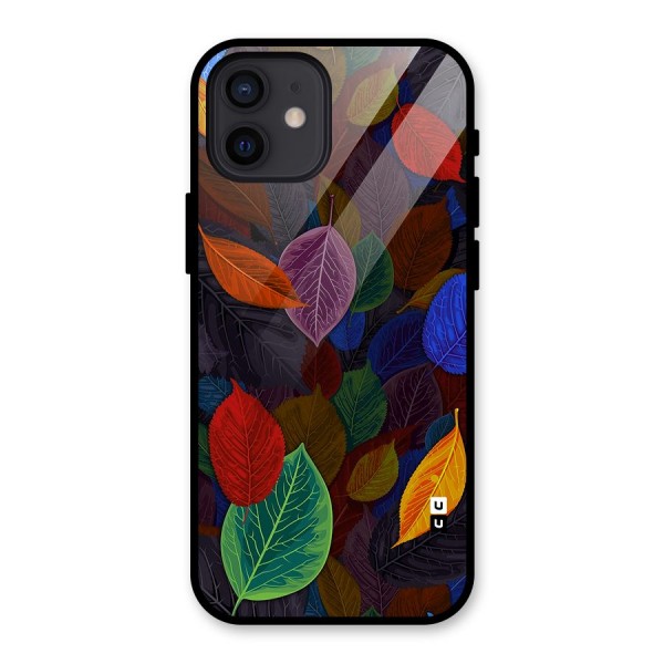 Colorful Leaves Pattern Glass Back Case for iPhone 12