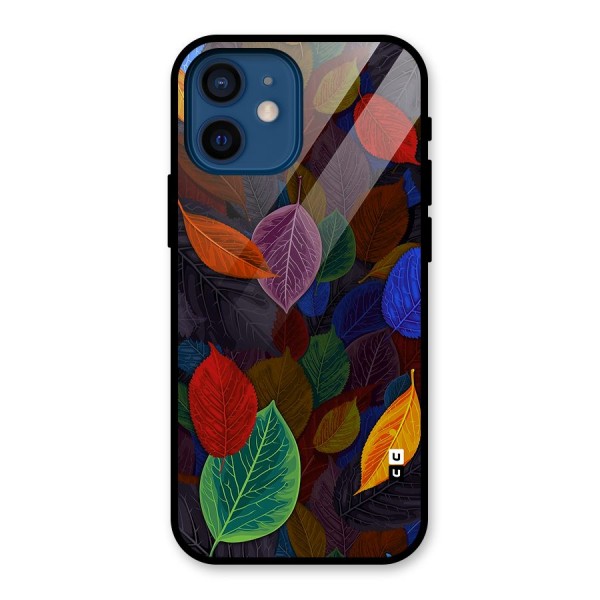 Colorful Leaves Pattern Glass Back Case for iPhone 12 Mini