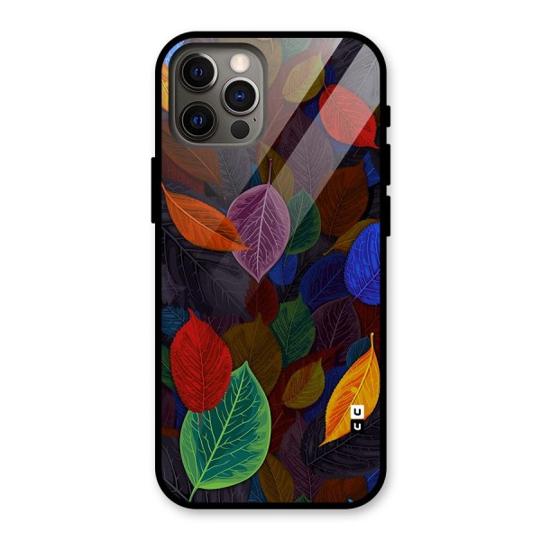 Colorful Leaves Pattern Glass Back Case for iPhone 12 Pro