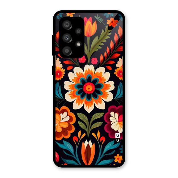 Colorful Mexican Floral Pattern Glass Back Case for Galaxy A32