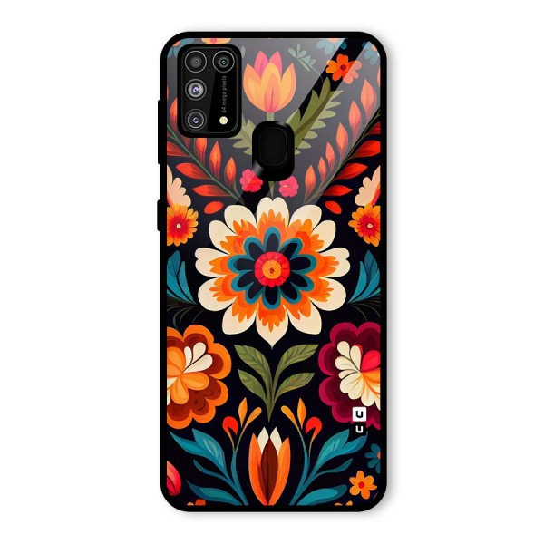Colorful Mexican Floral Pattern Glass Back Case for Galaxy M31