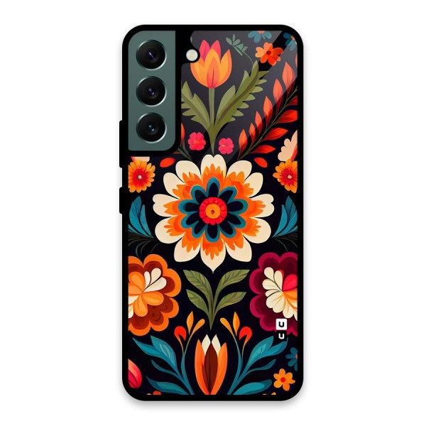 Colorful Mexican Floral Pattern Glass Back Case for Galaxy S22 5G