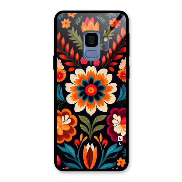 Colorful Mexican Floral Pattern Glass Back Case for Galaxy S9