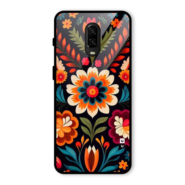 Colorful Mexican Floral Pattern Glass Back Case for OnePlus 6T
