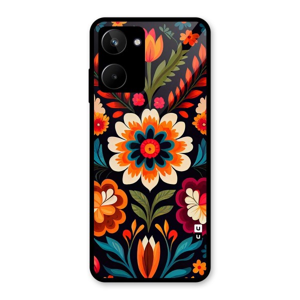 Colorful Mexican Floral Pattern Glass Back Case for Realme 10