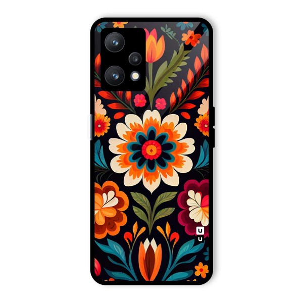 Colorful Mexican Floral Pattern Glass Back Case for Realme 9 Pro 5G