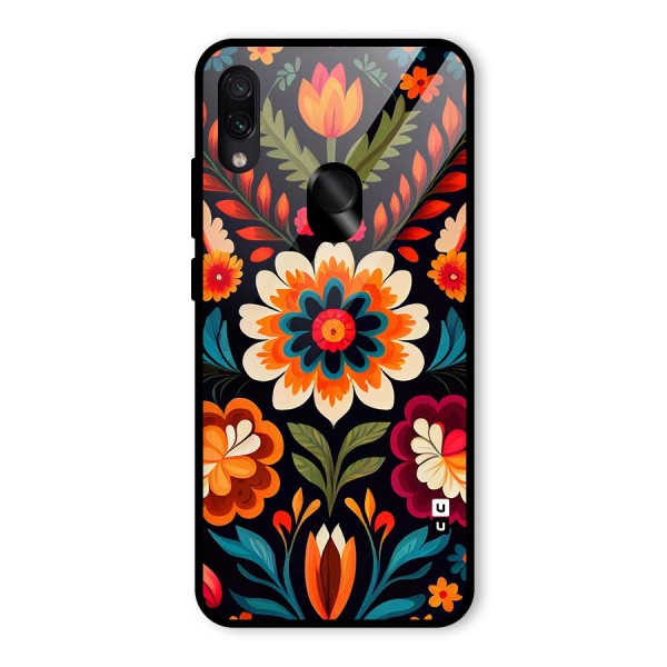 Colorful Mexican Floral Pattern Glass Back Case for Redmi Note 7 Pro