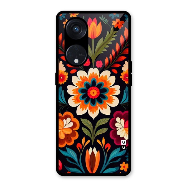 Colorful Mexican Floral Pattern Glass Back Case for Reno8 T 5G