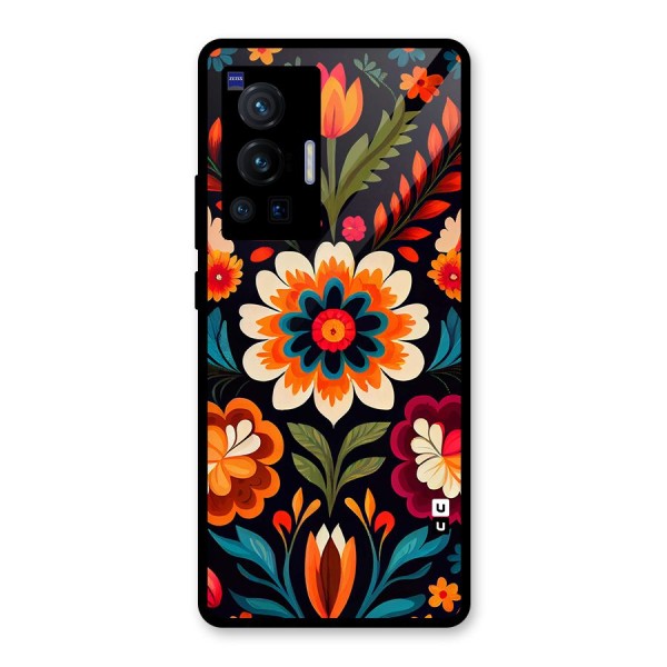 Colorful Mexican Floral Pattern Glass Back Case for Vivo X70 Pro