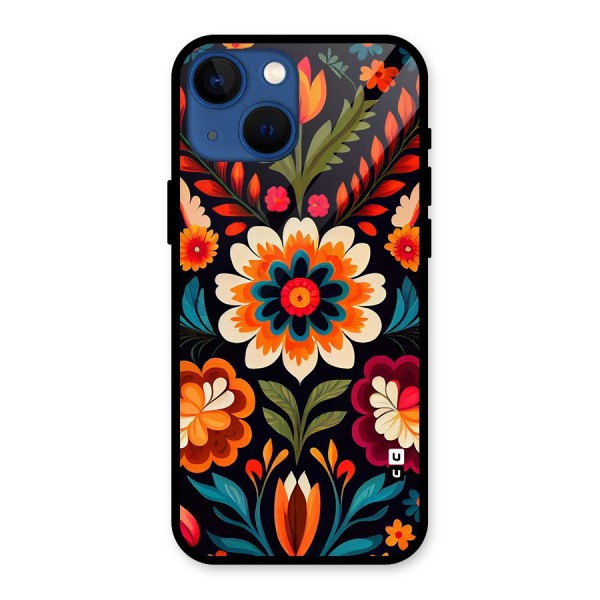 Colorful Mexican Floral Pattern Glass Back Case for iPhone 13 Mini