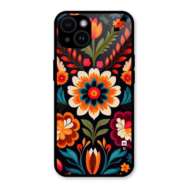 Colorful Mexican Floral Pattern Glass Back Case for iPhone 14