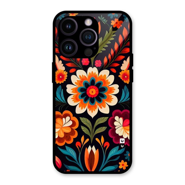 Colorful Mexican Floral Pattern Glass Back Case for iPhone 14 Pro