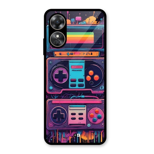 Comic Gaming Console Glass Back Case for Oppo A17