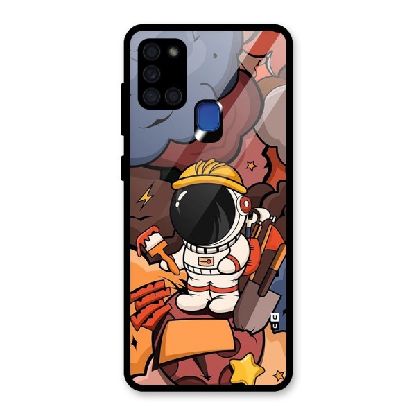 Comic Space Astronaut Glass Back Case for Galaxy A21s
