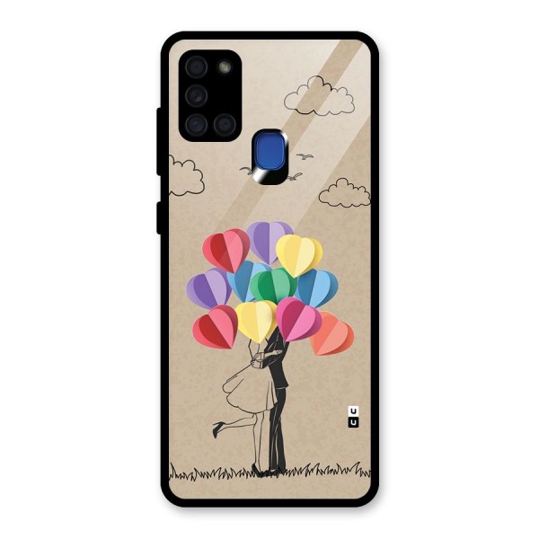 Couple With Card Baloons Glass Back Case for Galaxy A21s