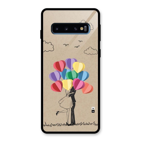 Couple With Card Baloons Glass Back Case for Galaxy S10