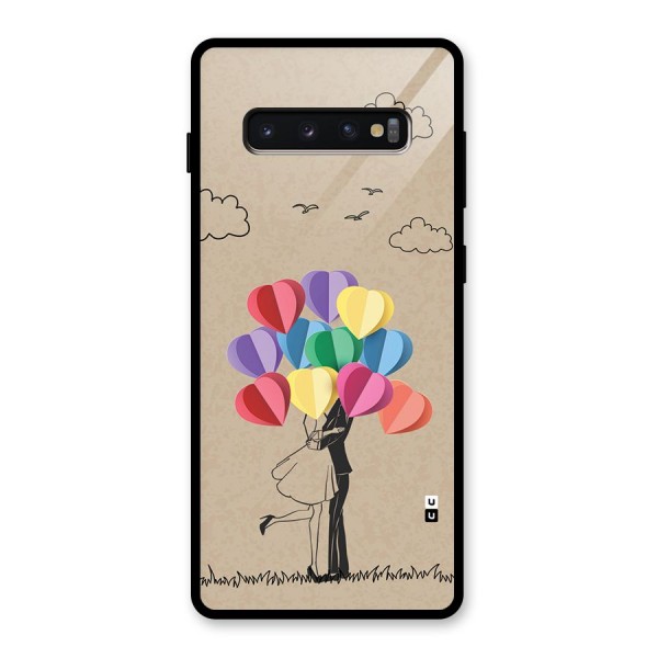 Couple With Card Baloons Glass Back Case for Galaxy S10 Plus