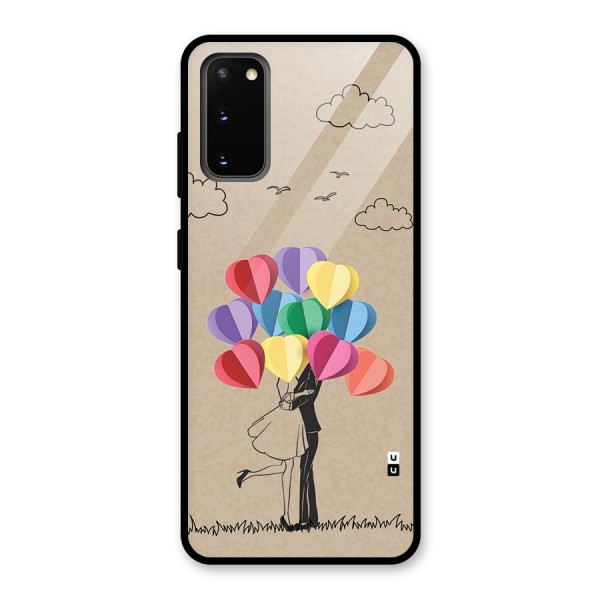 Couple With Card Baloons Glass Back Case for Galaxy S20