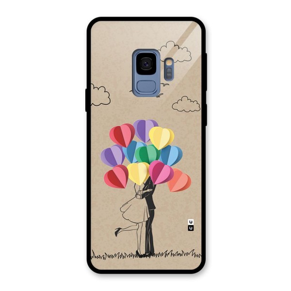 Couple With Card Baloons Glass Back Case for Galaxy S9