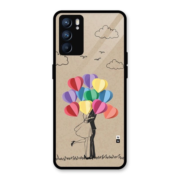 Couple With Card Baloons Glass Back Case for Oppo Reno6 5G