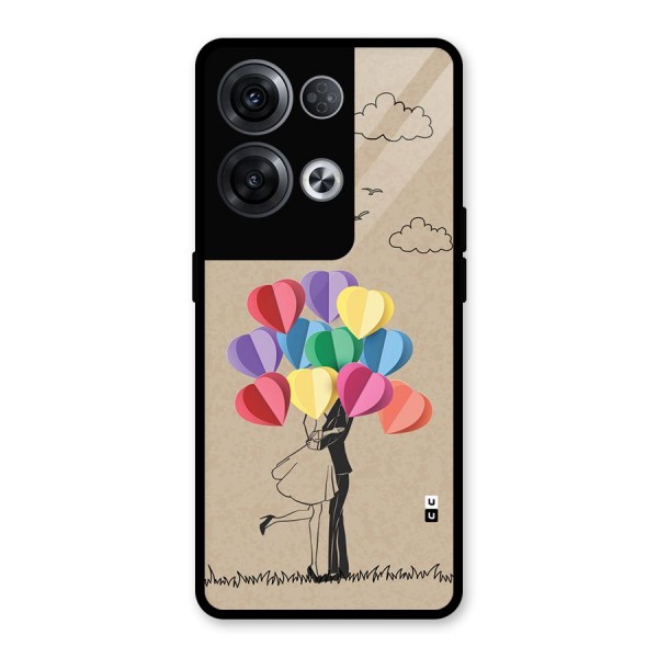 Couple With Card Baloons Glass Back Case for Oppo Reno8 Pro 5G