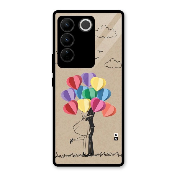 Couple With Card Baloons Glass Back Case for Vivo V27