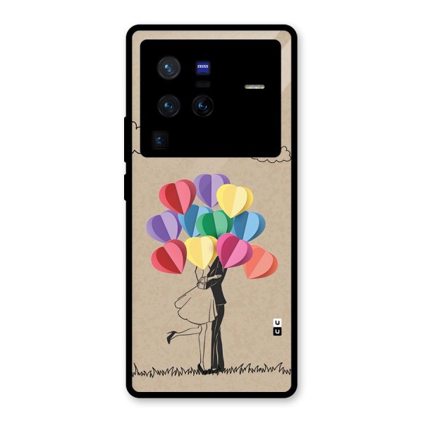 Couple With Card Baloons Glass Back Case for Vivo X80 Pro