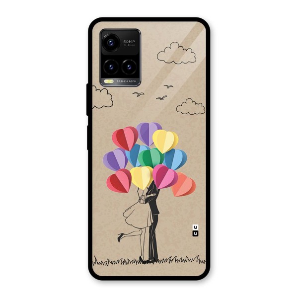 Couple With Card Baloons Glass Back Case for Vivo Y33s
