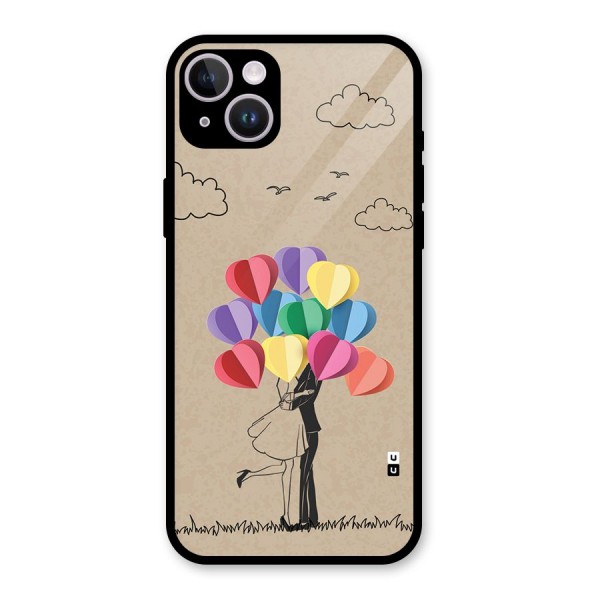Couple With Card Baloons Glass Back Case for iPhone 14 Plus