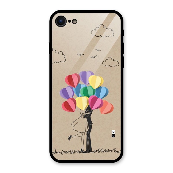 Couple With Card Baloons Glass Back Case for iPhone 7