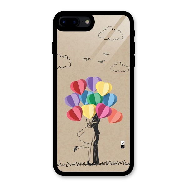 Couple With Card Baloons Glass Back Case for iPhone 8 Plus