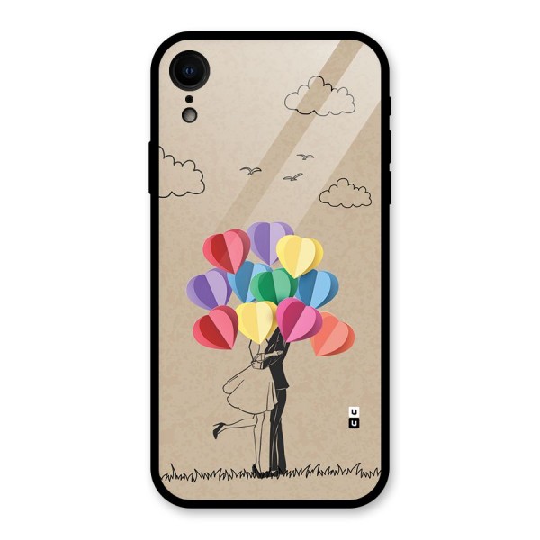 Couple With Card Baloons Glass Back Case for iPhone XR