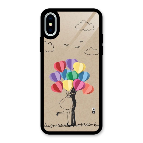 Couple With Card Baloons Glass Back Case for iPhone XS