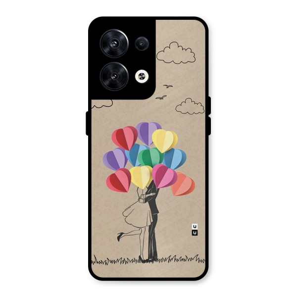 Couple With Card Baloons Metal Back Case for Oppo Reno8 5G