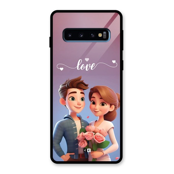 Couple With Flower Glass Back Case for Galaxy S10