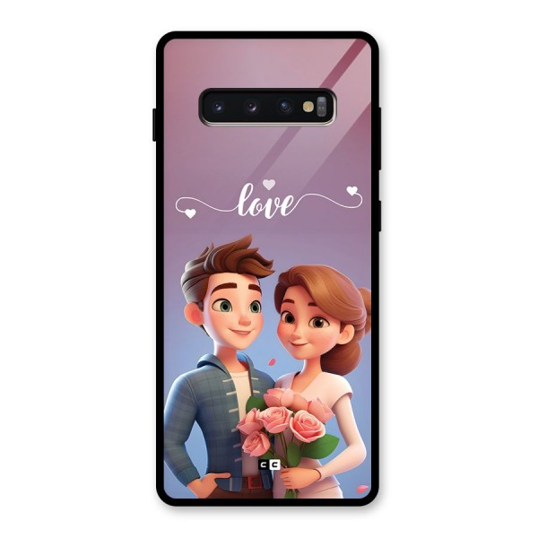 Couple With Flower Glass Back Case for Galaxy S10 Plus