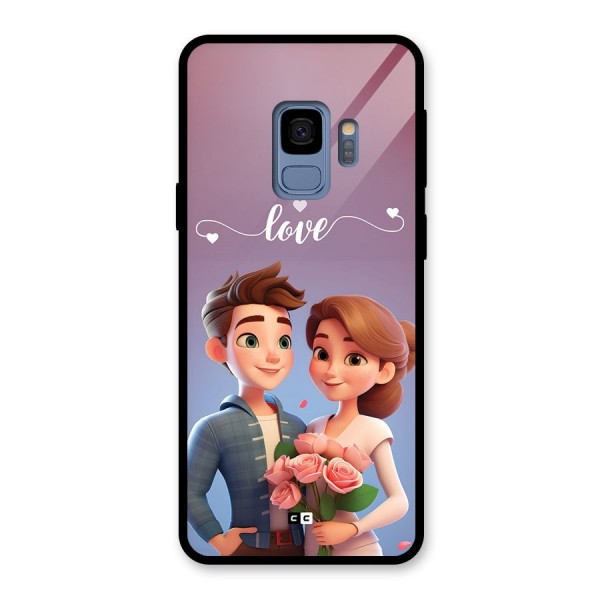 Couple With Flower Glass Back Case for Galaxy S9