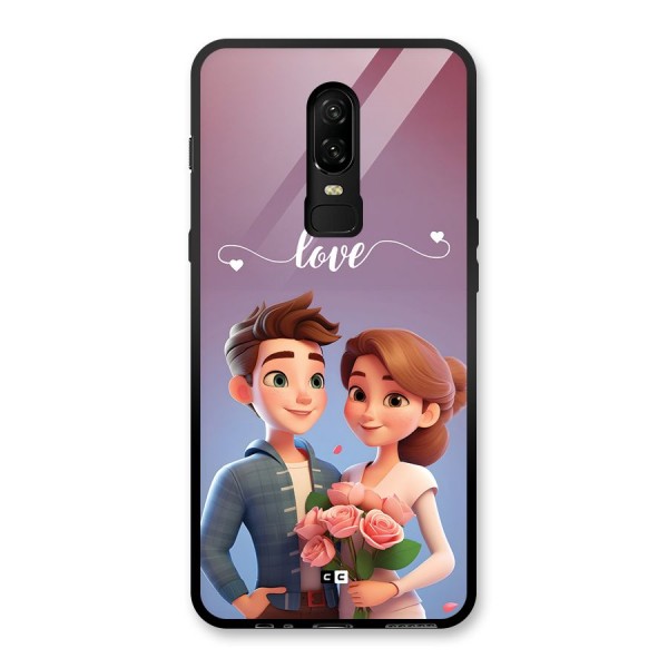 Couple With Flower Glass Back Case for OnePlus 6