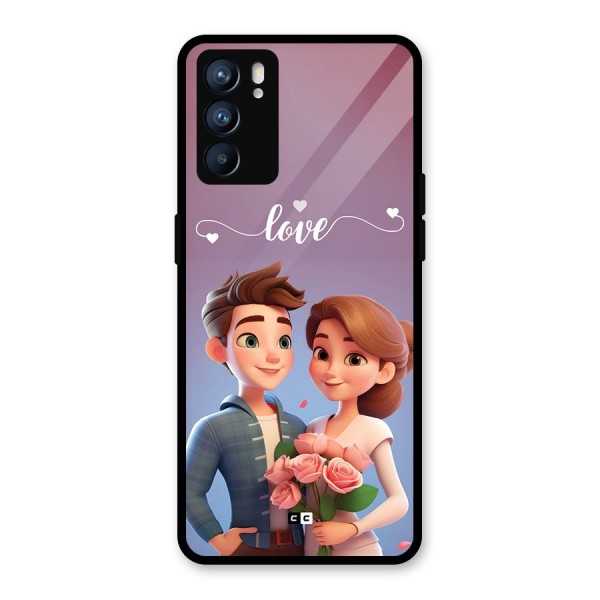 Couple With Flower Glass Back Case for Oppo Reno6 5G