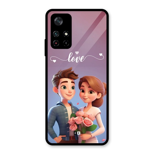 Couple With Flower Glass Back Case for Poco M4 Pro 5G