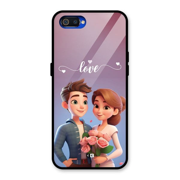 Couple With Flower Glass Back Case for Realme C2